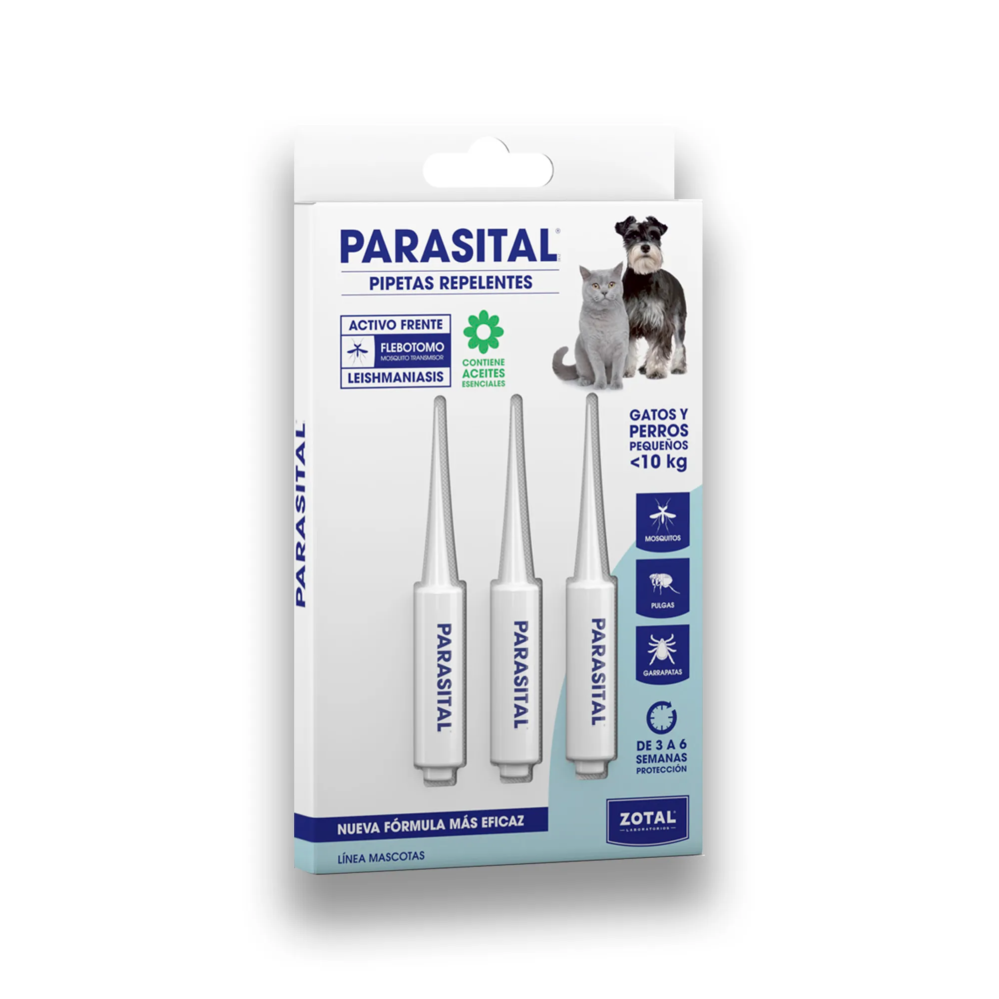 Pipeta Antiparasitaria Natural PARASITAL – Protección para Perros Pequeños y Gatos (<10kg) contra Pulgas, Garrapatas y Mosquitos Leishmaniosis